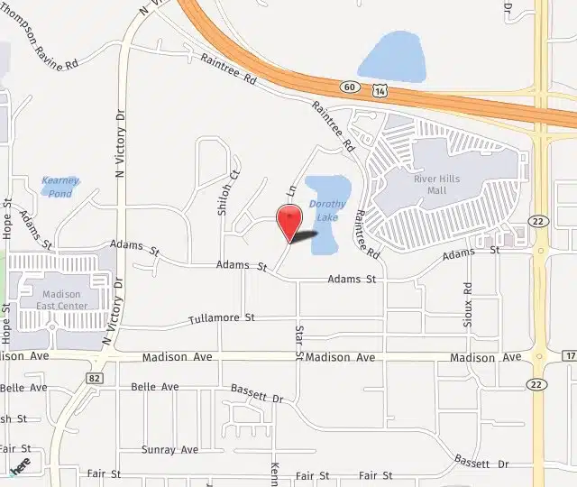 Map showing Between the Bridges Healing Center at 45 Teton Lane, Mankato, MN 56001